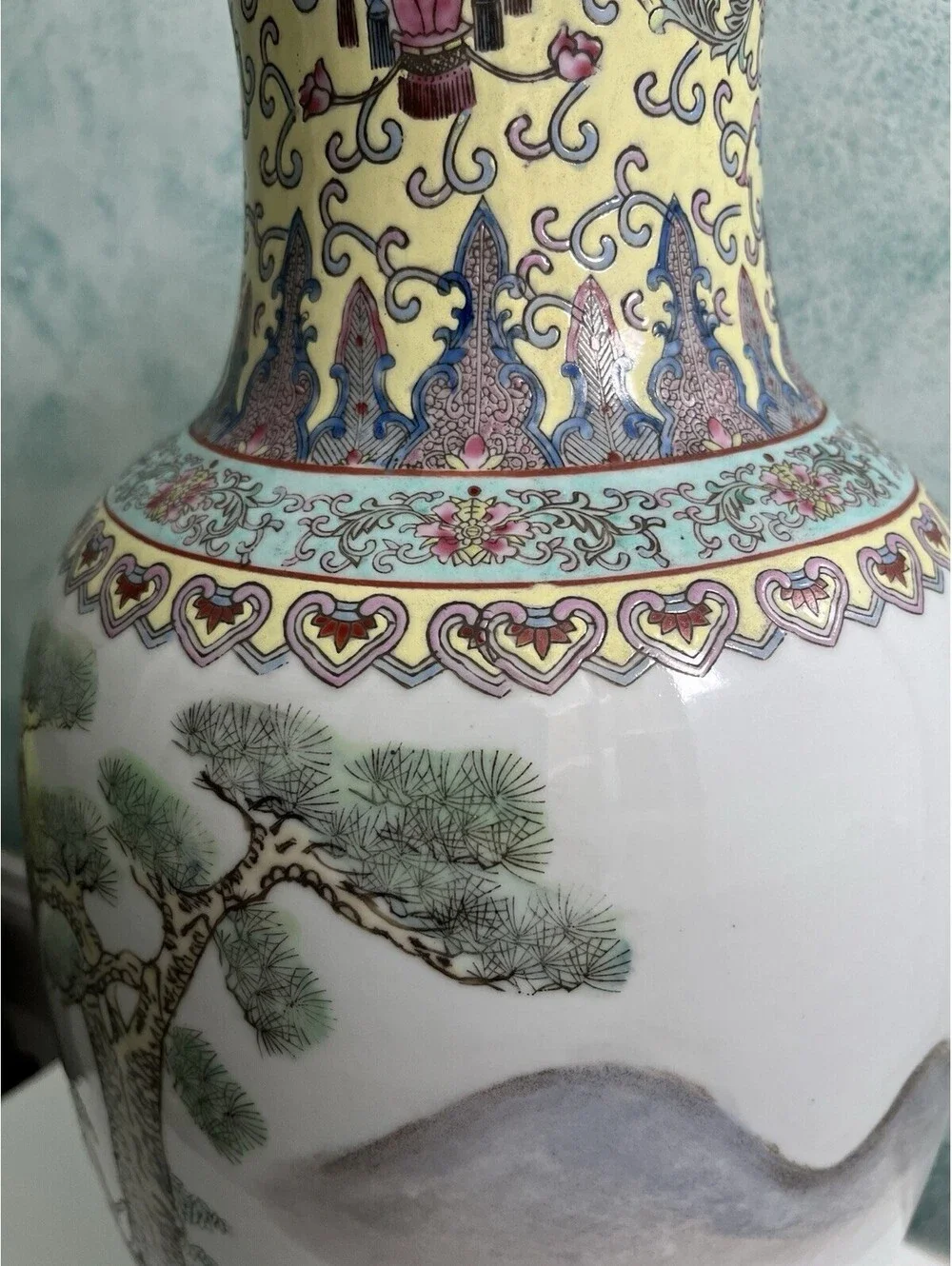 Vintage Asian Chinese Style Porcelain Flower Vase Handmade Beautiful Horses